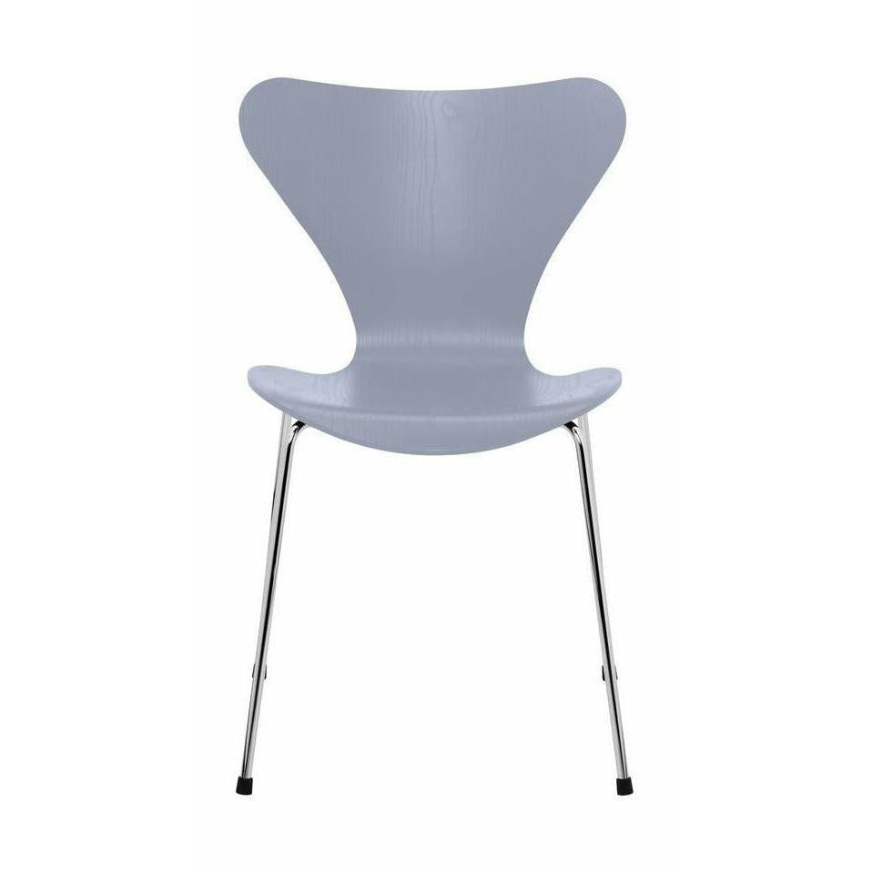 Fritz Hansen Serie 7 stol färgad ask lavendelblå skallig, kromade stålben