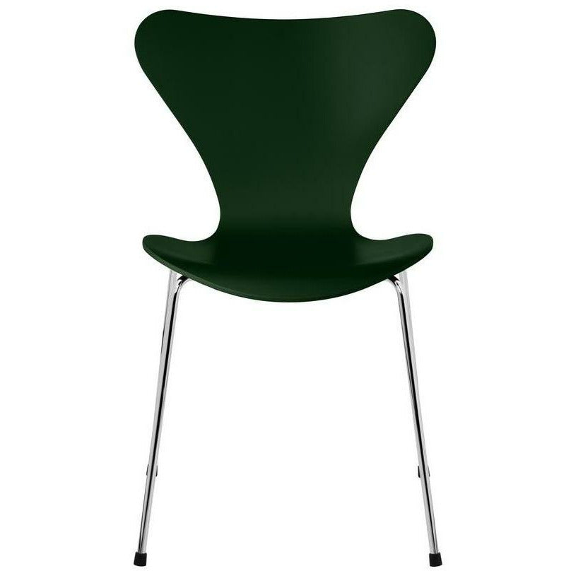 Fritz Hansen Serie 7 -stol lackerad vintergrön skallig, kromade stålben
