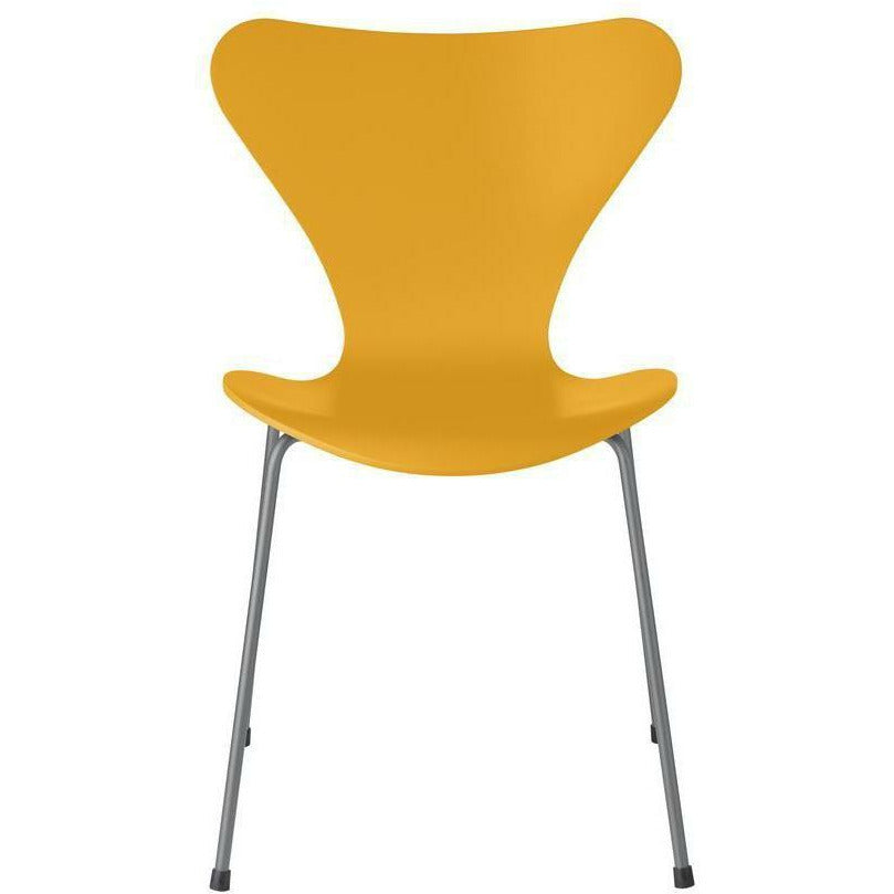 Fritz Hansen Serie 7 -stol lackerad sann gul skald, silvergrå ben