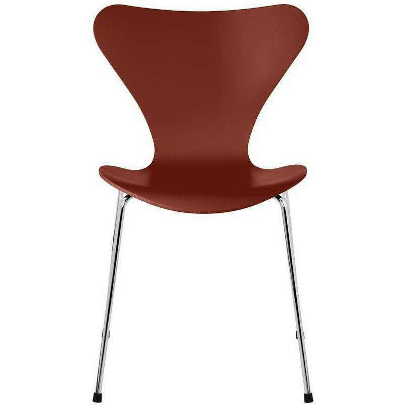 Fritz Hansen Serie 7 -stol lackad venetiansk röd skallig, kromade stålben