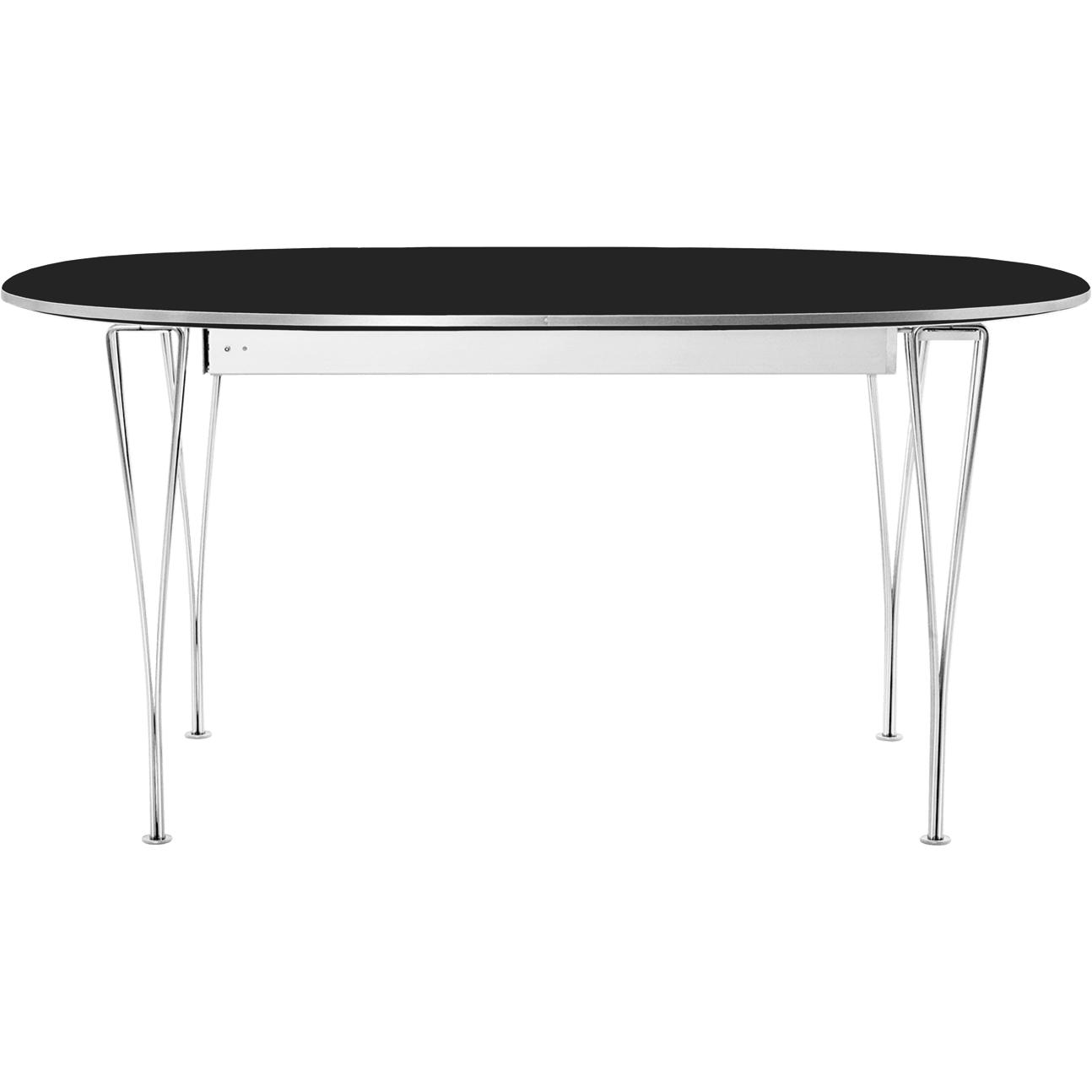 Fritz Hansen Super-Ollipse Pull-Out Table Chromed 100x170/270 cm, svart laminat