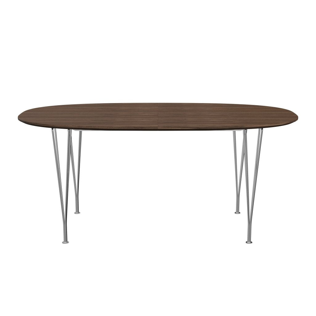 Fritz Hansen Superellipse Pull -out Table Chromed Steel/Walnut Veneer med bordkant i valnöt, 270x100 cm
