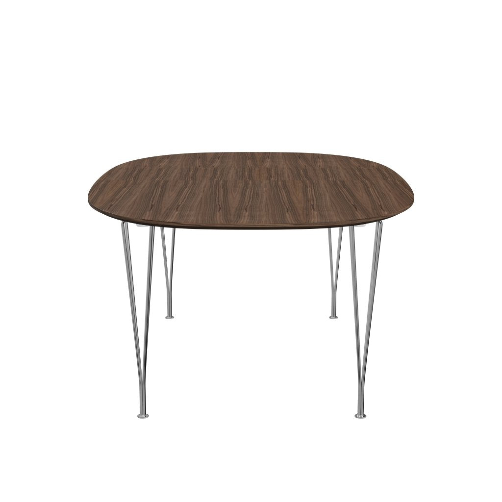 Fritz Hansen Superellipse Pull -out Table Chromed Steel/Walnut Veneer med bordkant i valnöt, 300x120 cm