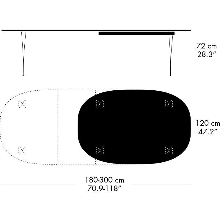 Fritz Hansen Superellipse Pull -out bordsgrå pulverbelagd/svart laminat, 300x120 cm