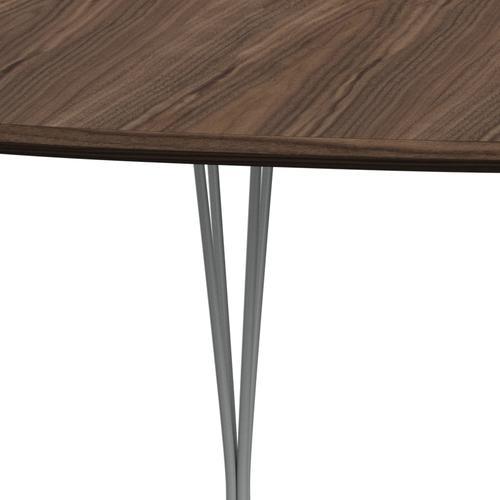 Fritz Hansen Superellipse Pull -out Table Nine Grey/Walnut Veneer med bordskant i valnöt, 300x120 cm