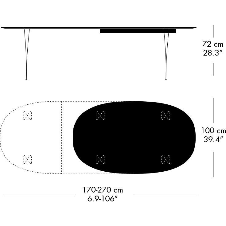 Fritz Hansen Superellipse Pull -out Table White/Black Laminate, 270x100 cm