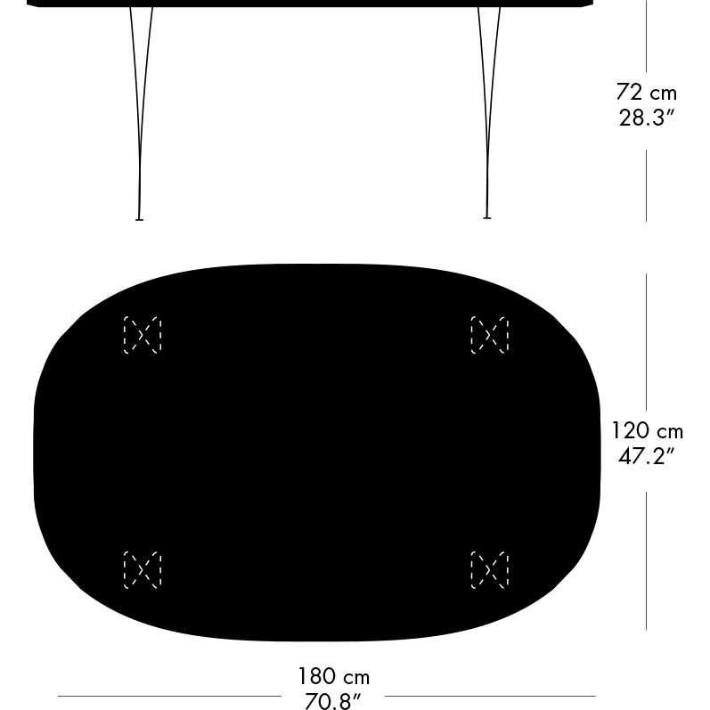 Fritz Hansen Superellipse matbord kromat stål/svart laminat, 180x120 cm