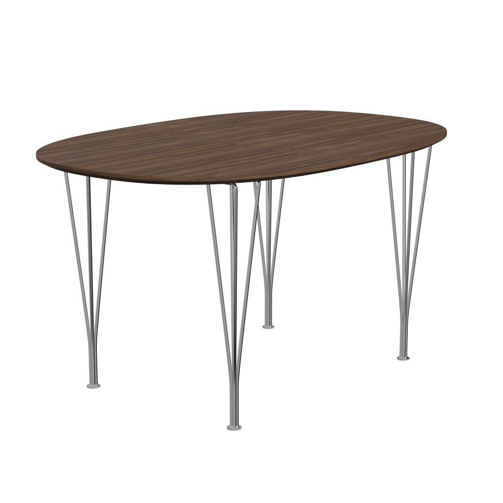 Fritz Hansen Superellipse matbord kromat stål/valnötfanér med bordkant i valnöt, 135x90 cm