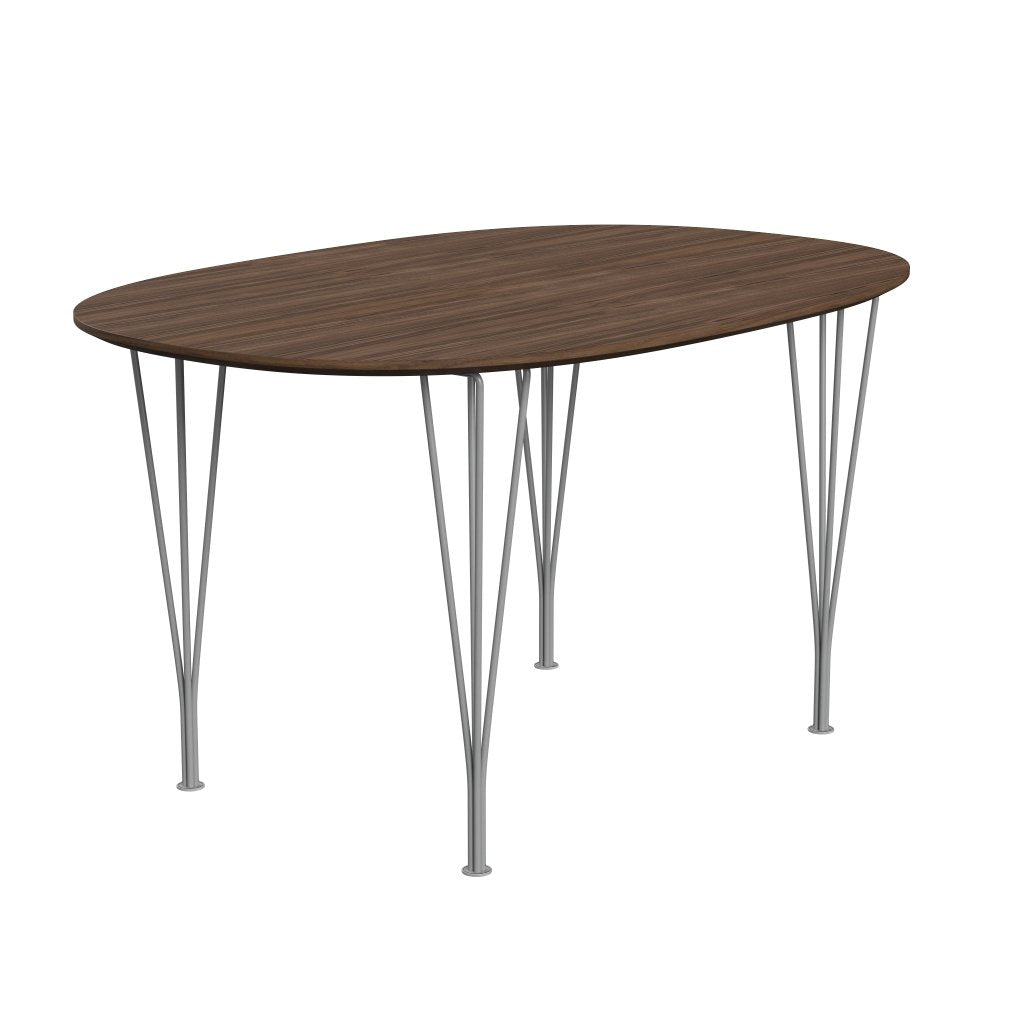 Fritz Hansen Superellipse matbord grå pulverbelagd/valnötfanér med bordkant i valnöt, 135x90 cm