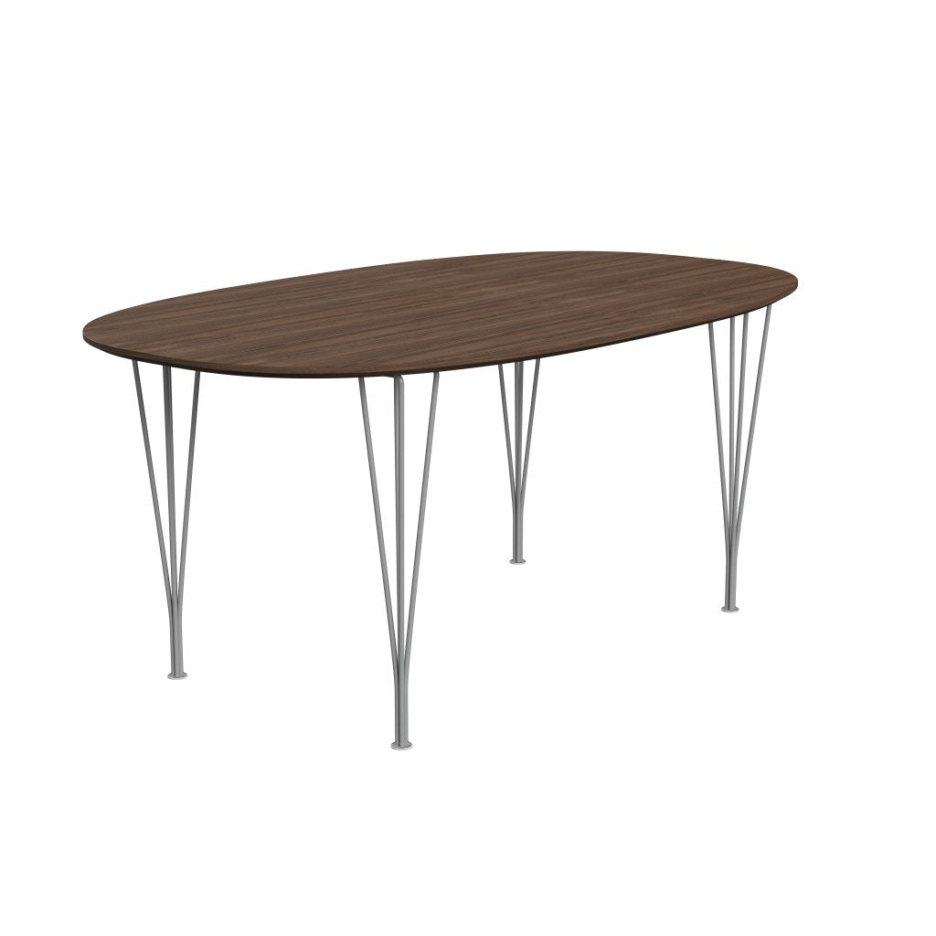 Fritz Hansen Superellipse matbord grå pulverbelagd/valnötfanér med bordkant i valnöt, 170x100 cm