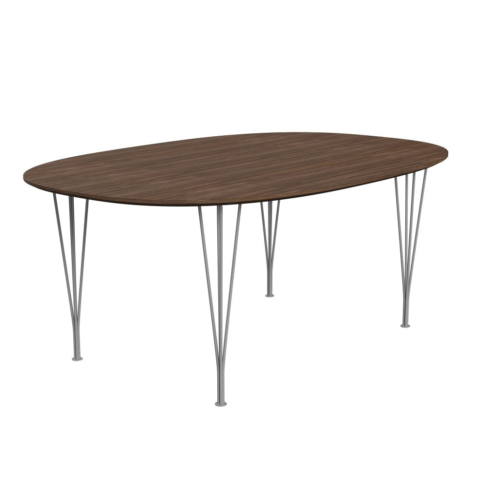 Fritz Hansen Superellipse matbord grå pulverbelagd/valnötfanér med bordkant i valnöt, 180x120 cm