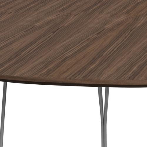 Fritz Hansen Superellipse matbord grå pulverbelagd/valnötfanér med bordkant i valnöt, 240x120 cm
