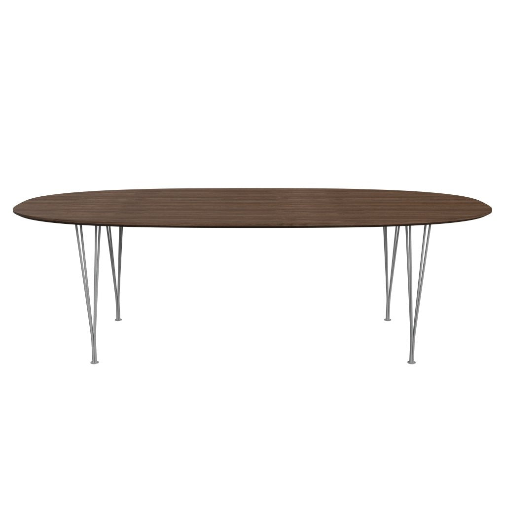 Fritz Hansen Superellipse matbord grå pulverbelagd/valnötfanér med bordkant i valnöt, 240x120 cm