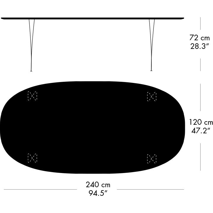 Fritz Hansen Superellipse matbord svart/valnötfanér, 240x120 cm
