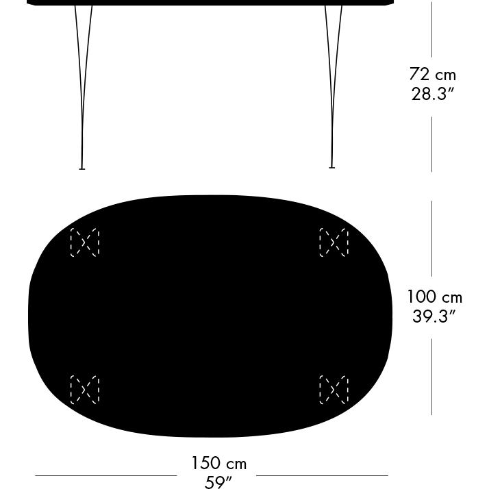 Fritz Hansen Superellipse matbord svart/valnötfanér med bordkant i valnöt, 150x100 cm