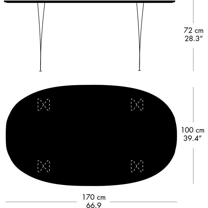 Fritz Hansen Superellipse matbord svart/valnötfanér med bordkant i valnöt, 170x100 cm