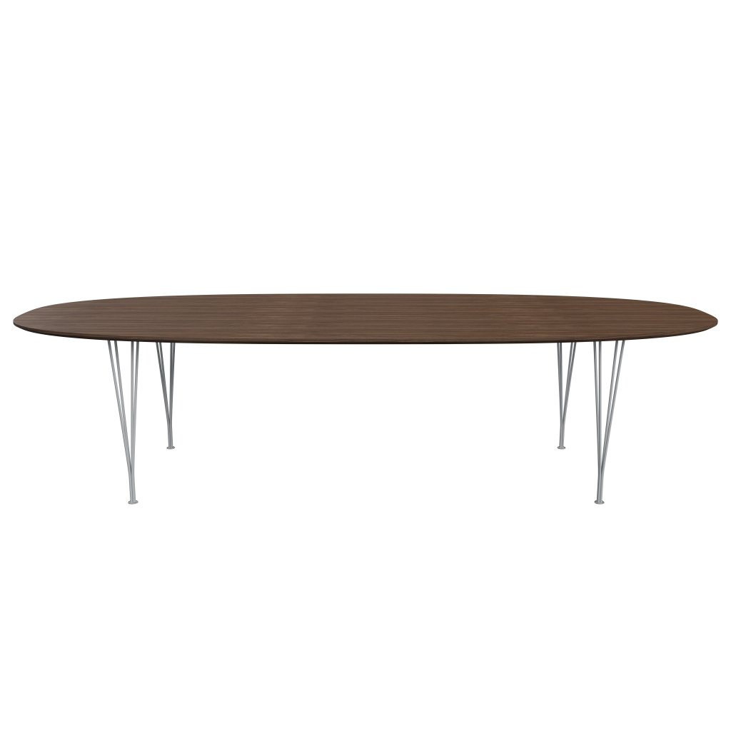 Fritz Hansen Superellipse matbord silvergrå/valnötfanér med bordskant i valnöt, 300x130 cm
