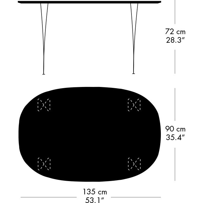 Fritz Hansen Superellipse matbord vit/valnötfanér med bordkant i valnöt, 135x90 cm