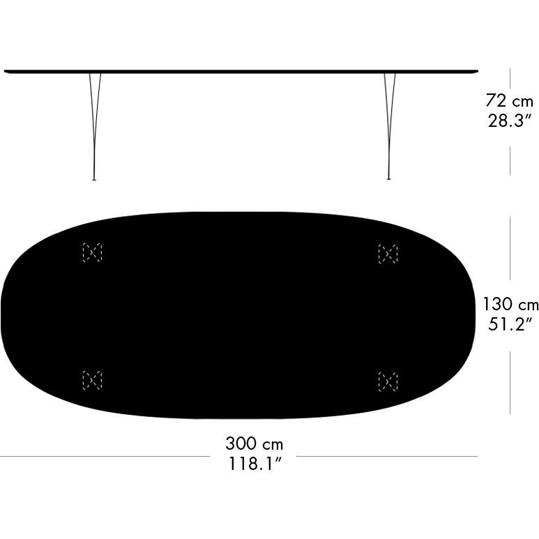 Fritz Hansen Superellipse matbord vit/valnötfanér med bordkant i valnöt, 300x130 cm