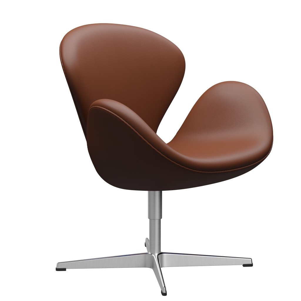 Fritz Hansen Swan Chair, Satin Polished Aluminium/Aura Cognac