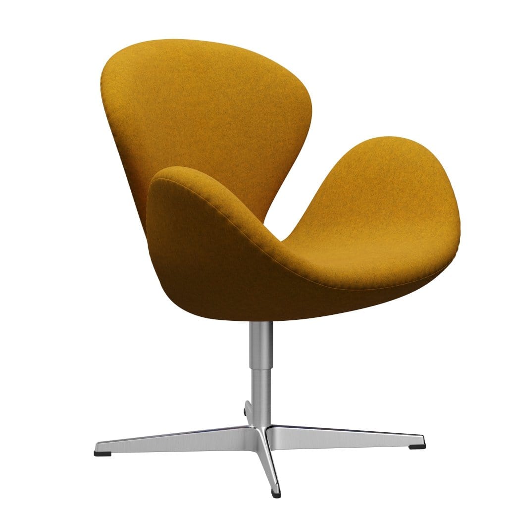 Fritz Hansen Swan Chair, Satin Polished Aluminium/Divina Melange Orche Yellow