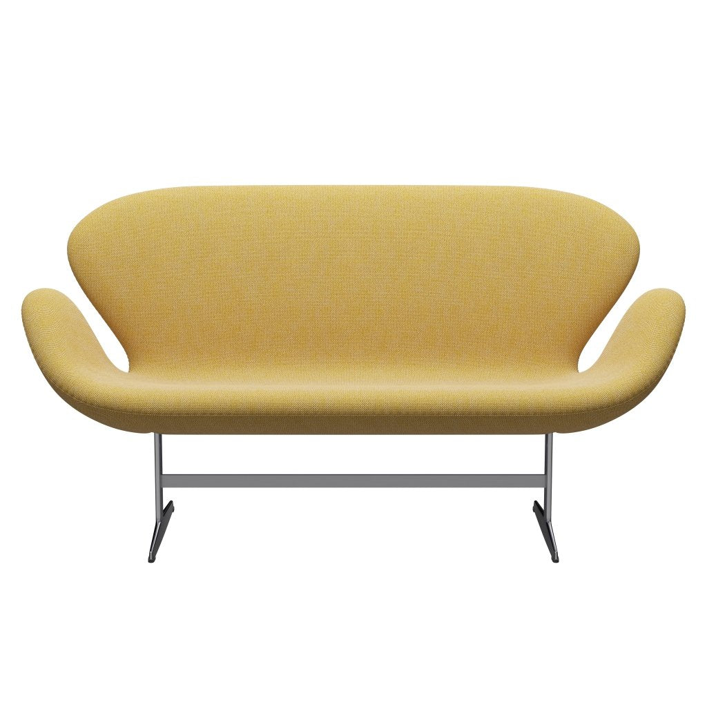 Fritz Hansen Svan soffa 2-sits, satin polerad aluminium/hallingdal gul/vit