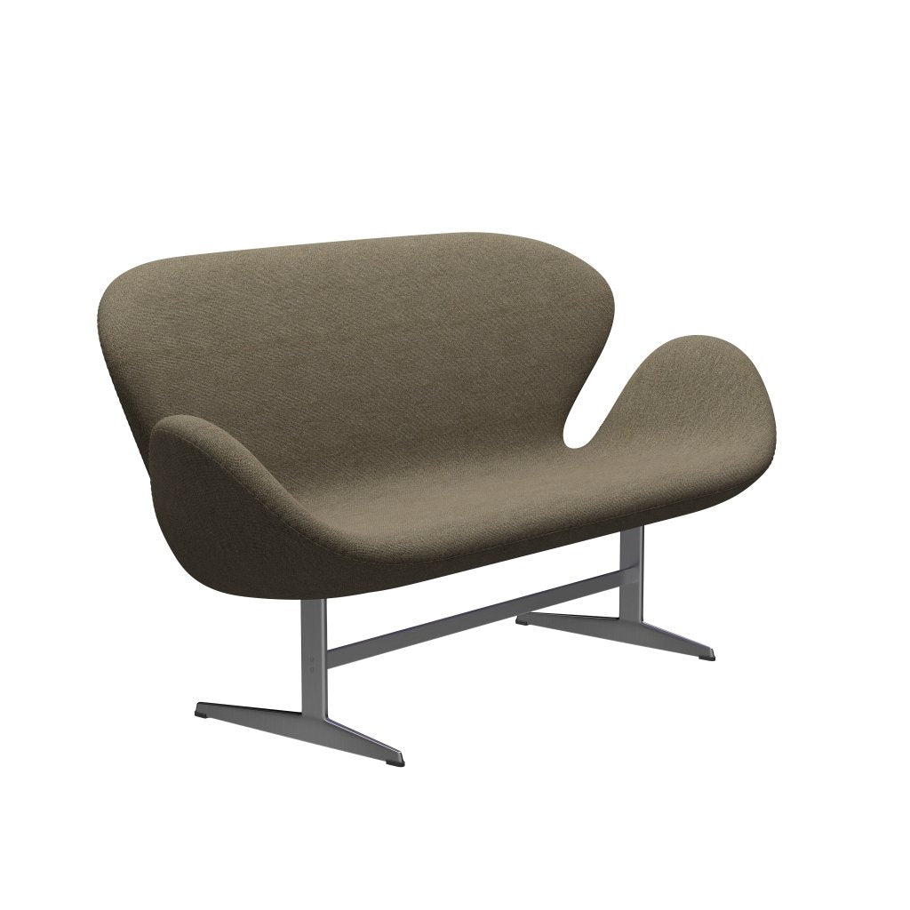 Fritz Hansen Svan soffa 2-sits, satin polerad aluminium/hallingdal grå/brun