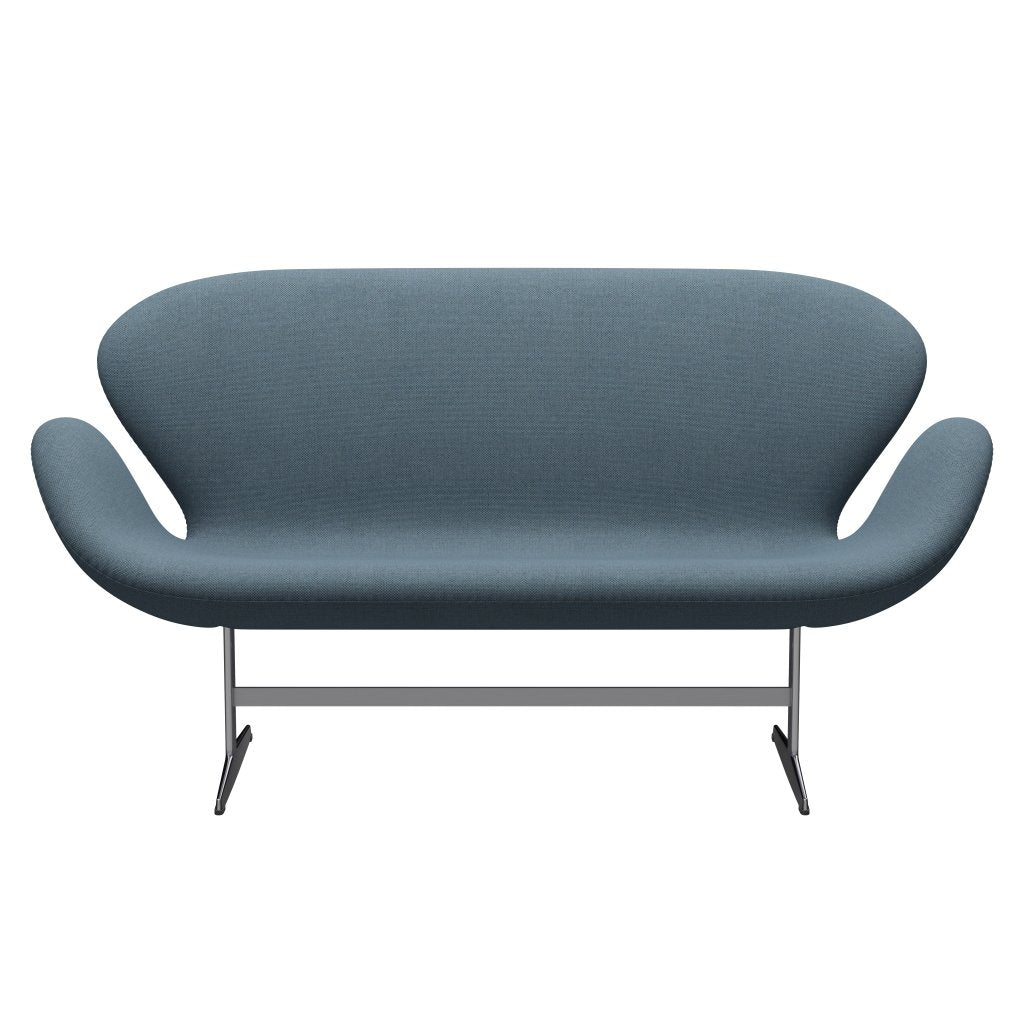 Fritz Hansen Svan soffa 2-person, satin polerad aluminium/omull natur/ljusblå