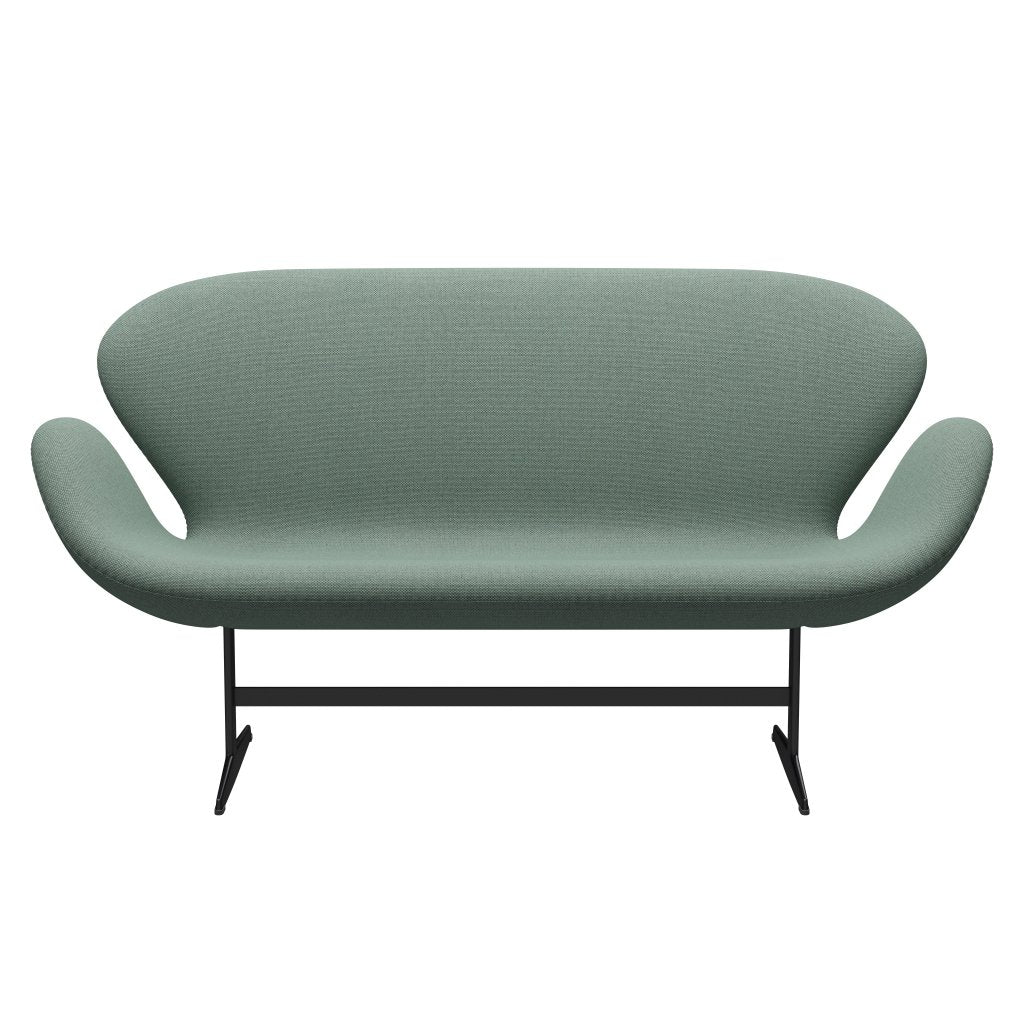 Fritz Hansen Svan soffa 2-sits, svart lackerad/omull aqua/neutral