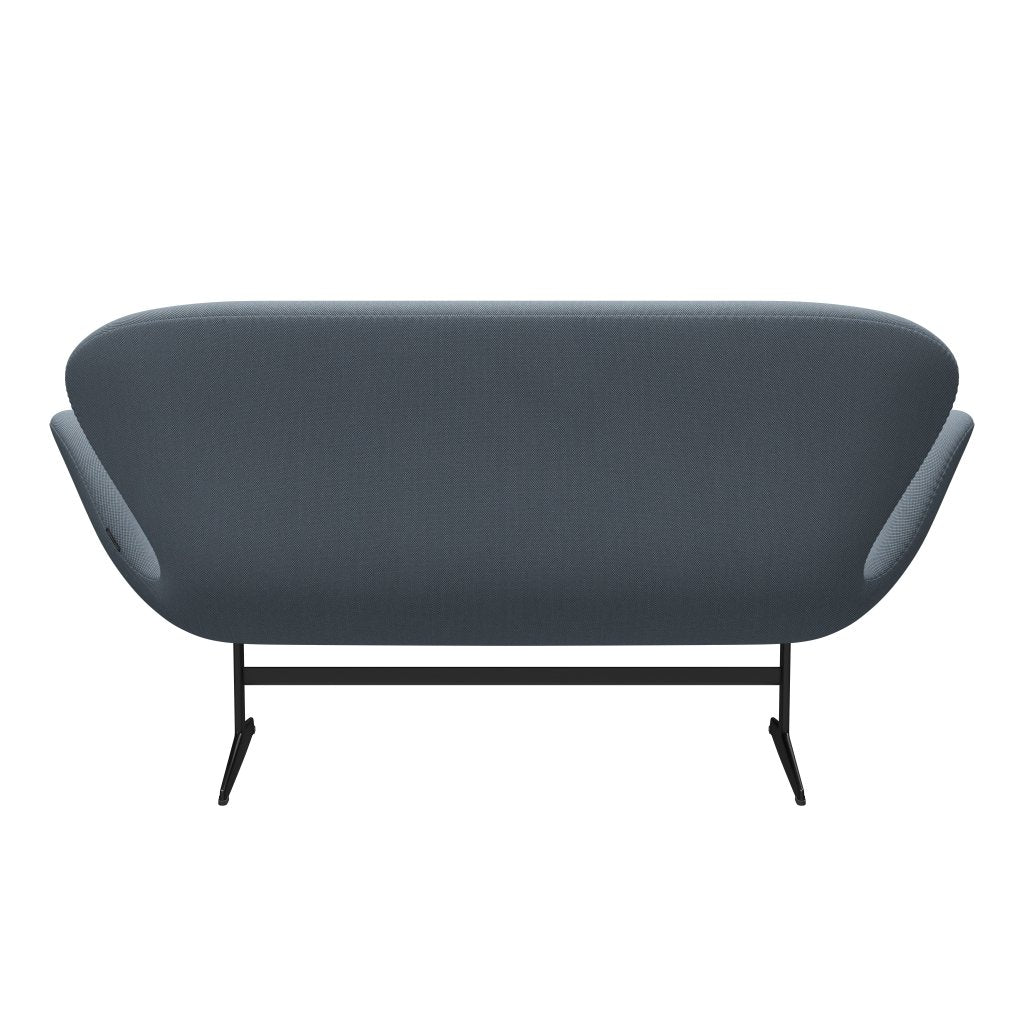 Fritz Hansen Svan soffa 2-sits, svart lackerad/stålcut trio pastellblå