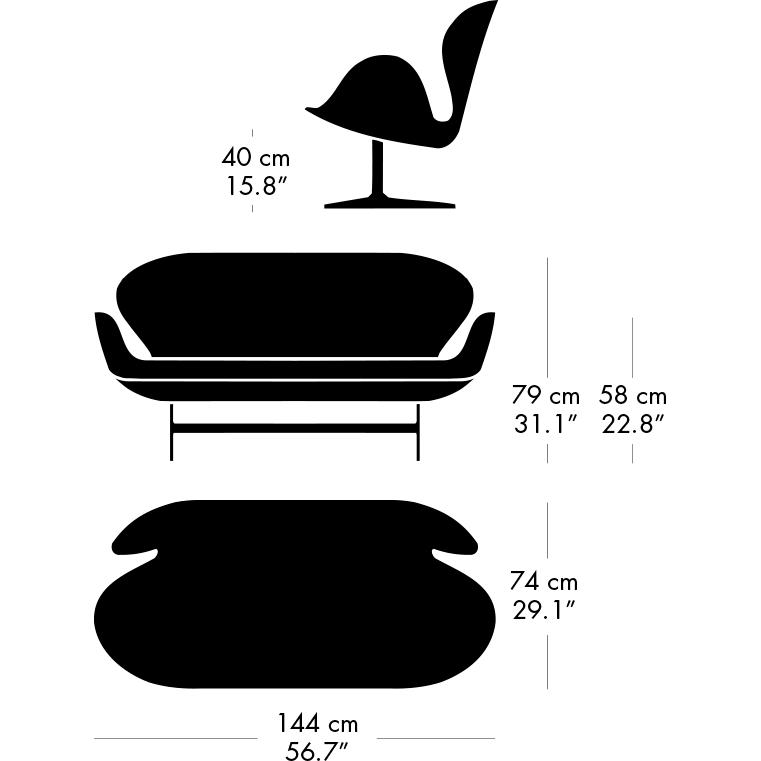 Fritz Hansen Svan soffa 2-sits, svart lackerad/stålcut trio pastellblå