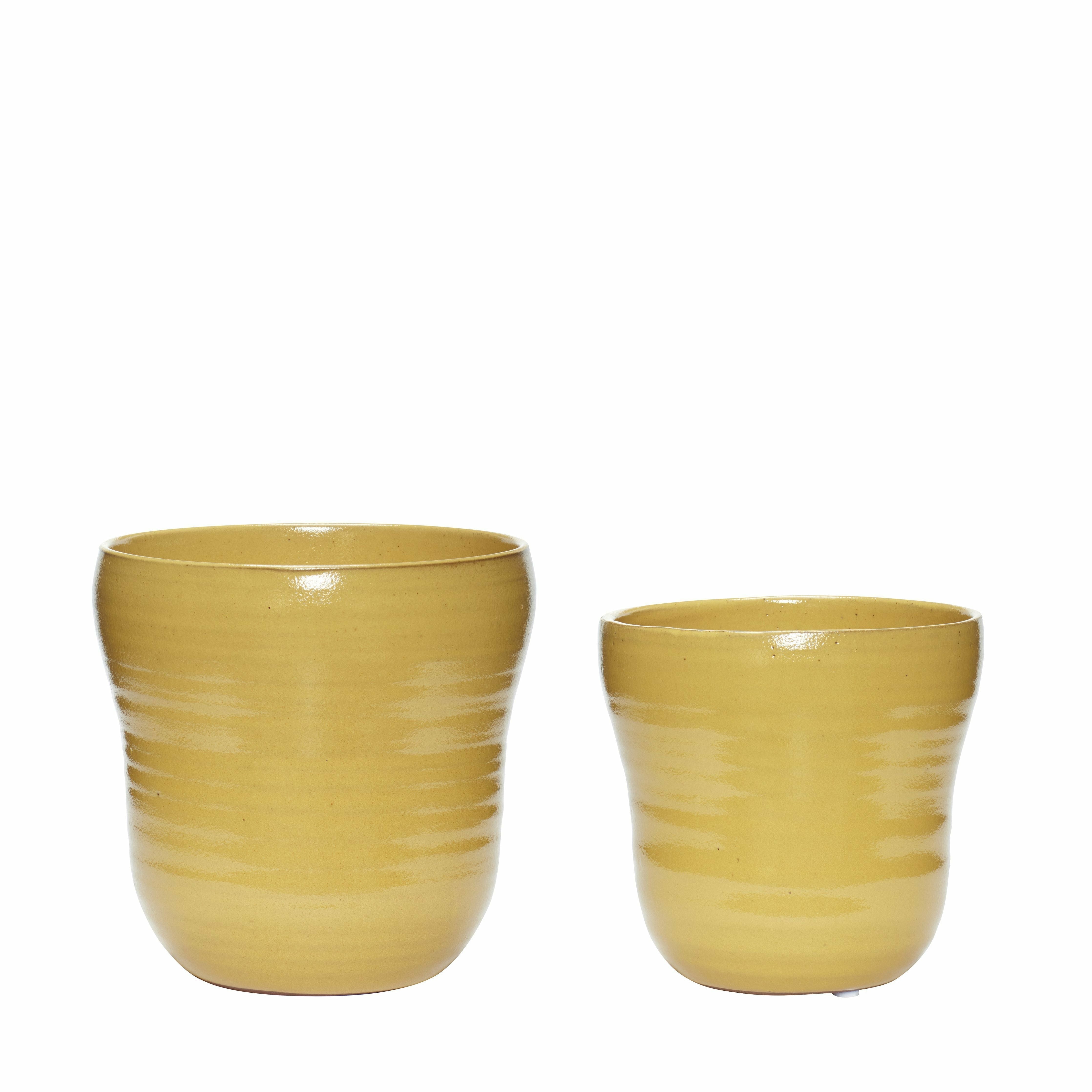 Hübsch Care Plant Pot Ceramics Yellow Set med 2