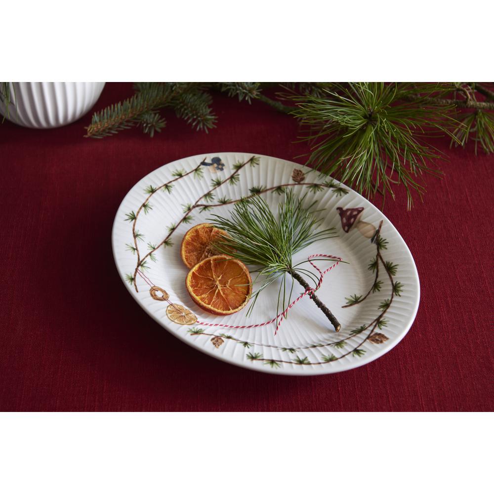 Kähler Hammershøi jul oval bordsskål, vit med dekoration, 22,5x28,5 cm