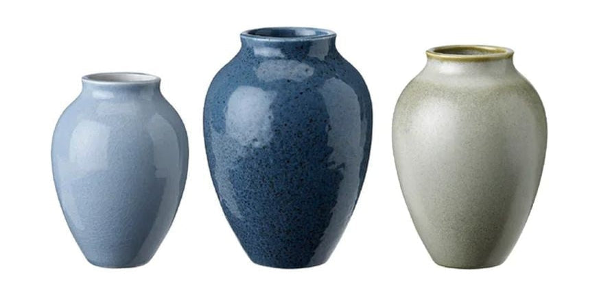 Knabstrup Keramik Vase med 3, h 11/9,5/8 cm, mörkblå/ljusblå/olivgrön
