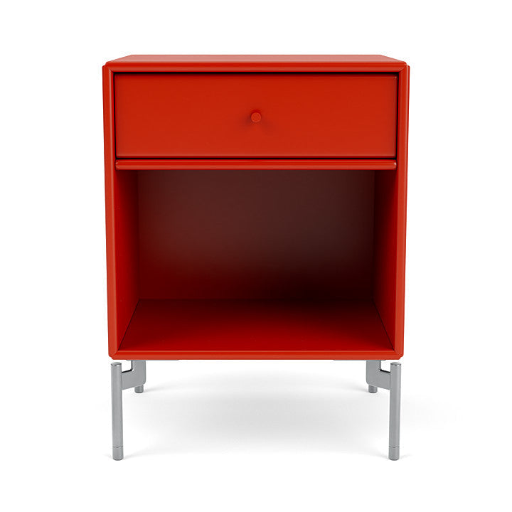 Montana Dream Bedside Table With Ben, Rose Red/Chrome Mat
