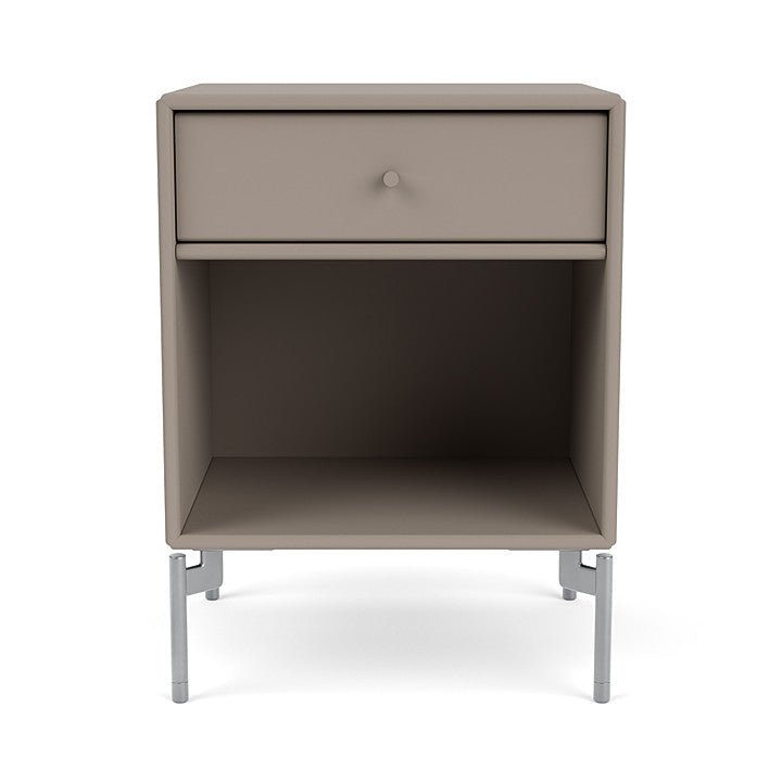 Montana Dream Bedside Table With Ben, Truffle Grey/Chrome Mat