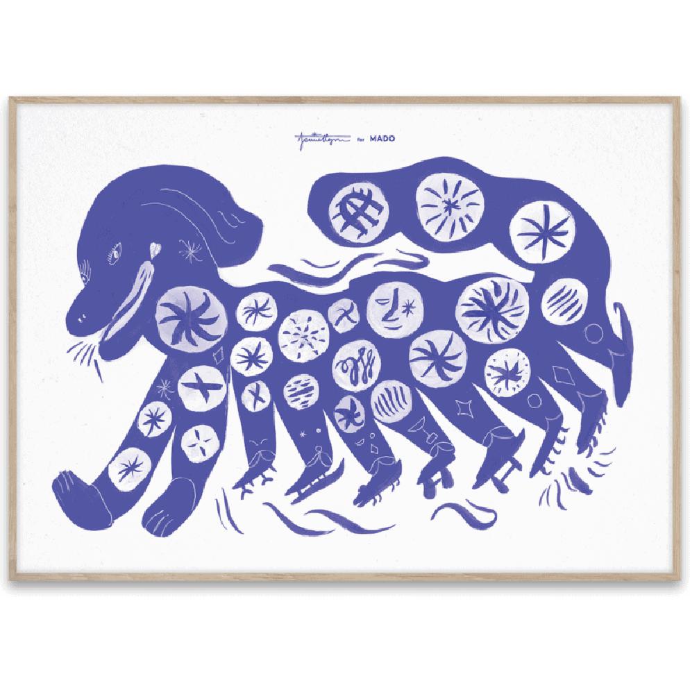 Paper Collective Kinesisk hundaffisch 50x70 cm, blå