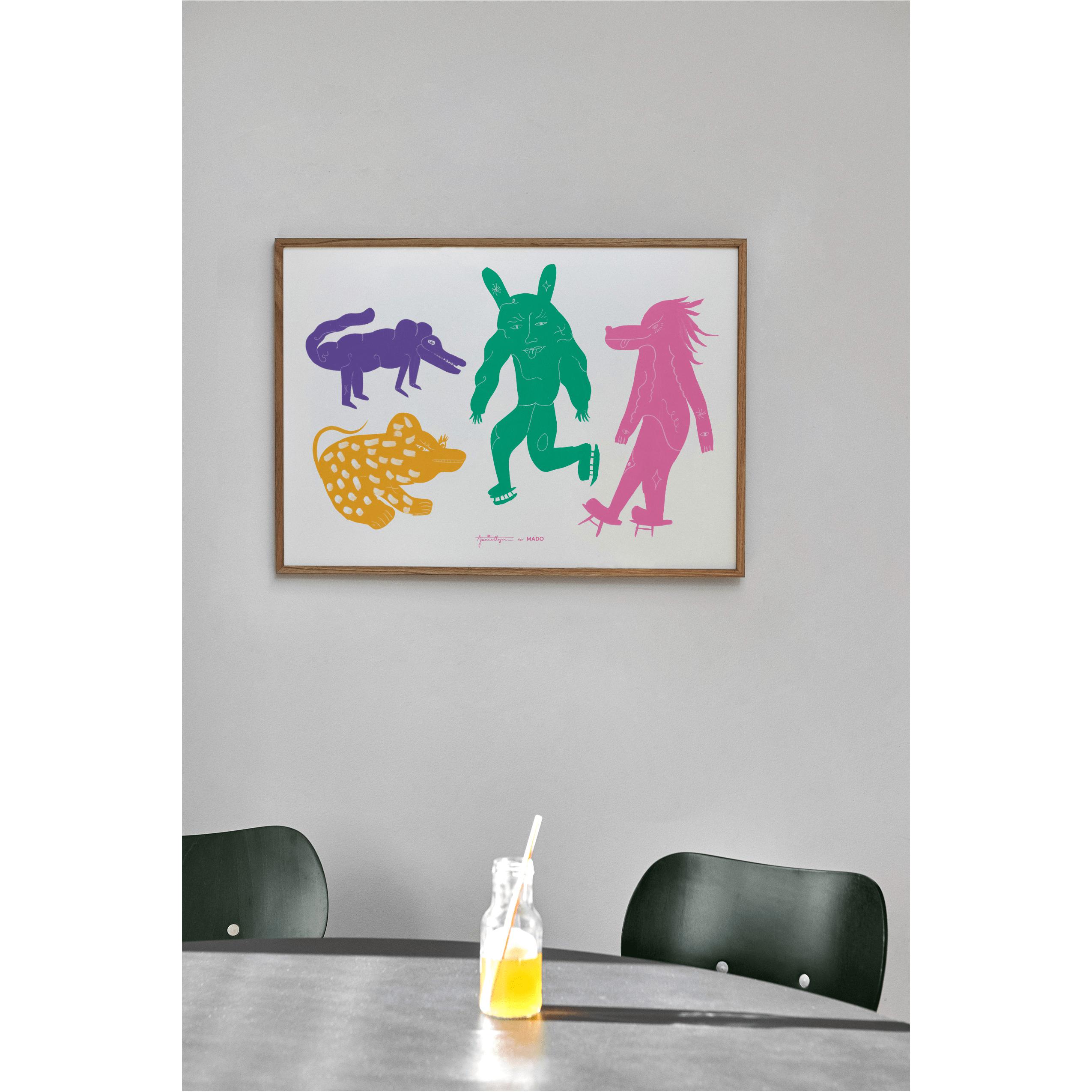 Paper Collective Fyra varelser affisch 50x70 cm, multicolor