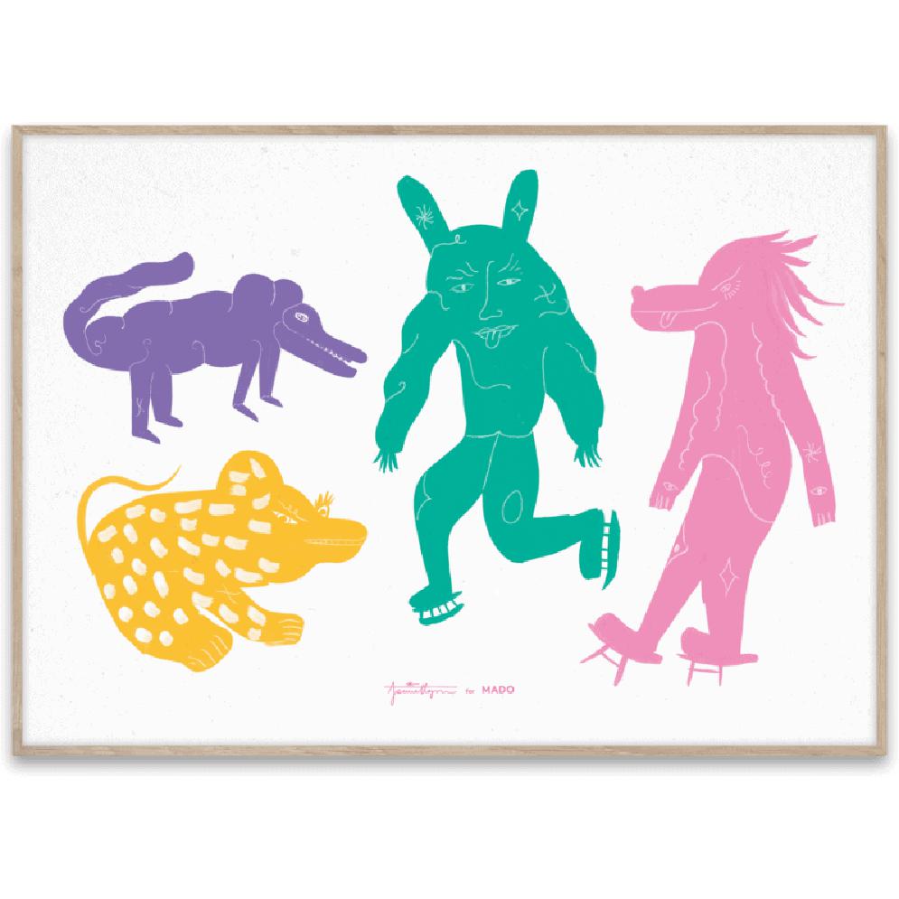 Paper Collective Fyra varelser affisch 50x70 cm, multicolor