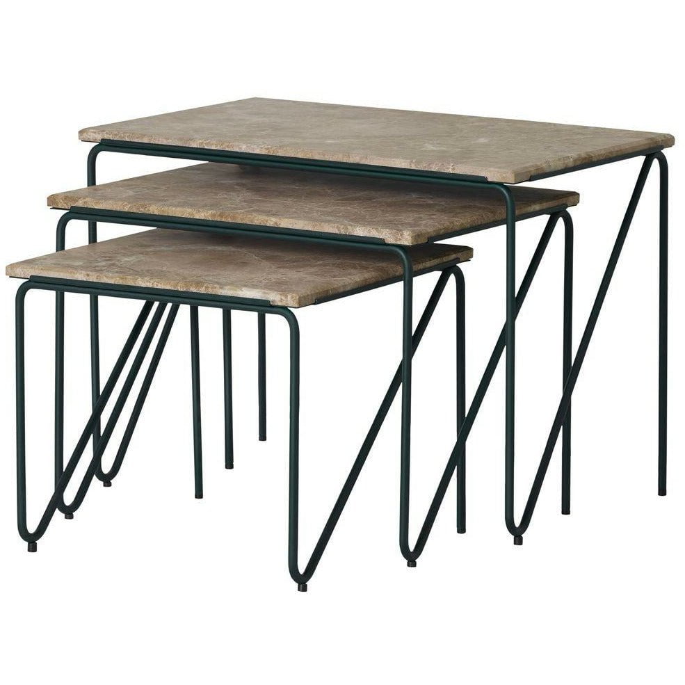 PLEASE WAIT to be SEATED Triptyk häckta bord stål eller marmor, brun monaco/grön