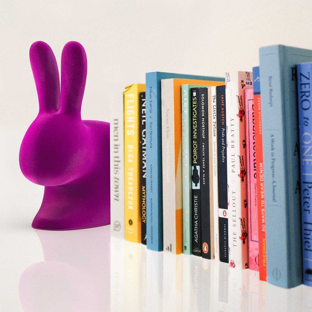 Qeeboo Rabbit Book Support med Velvet XS, Turquoise