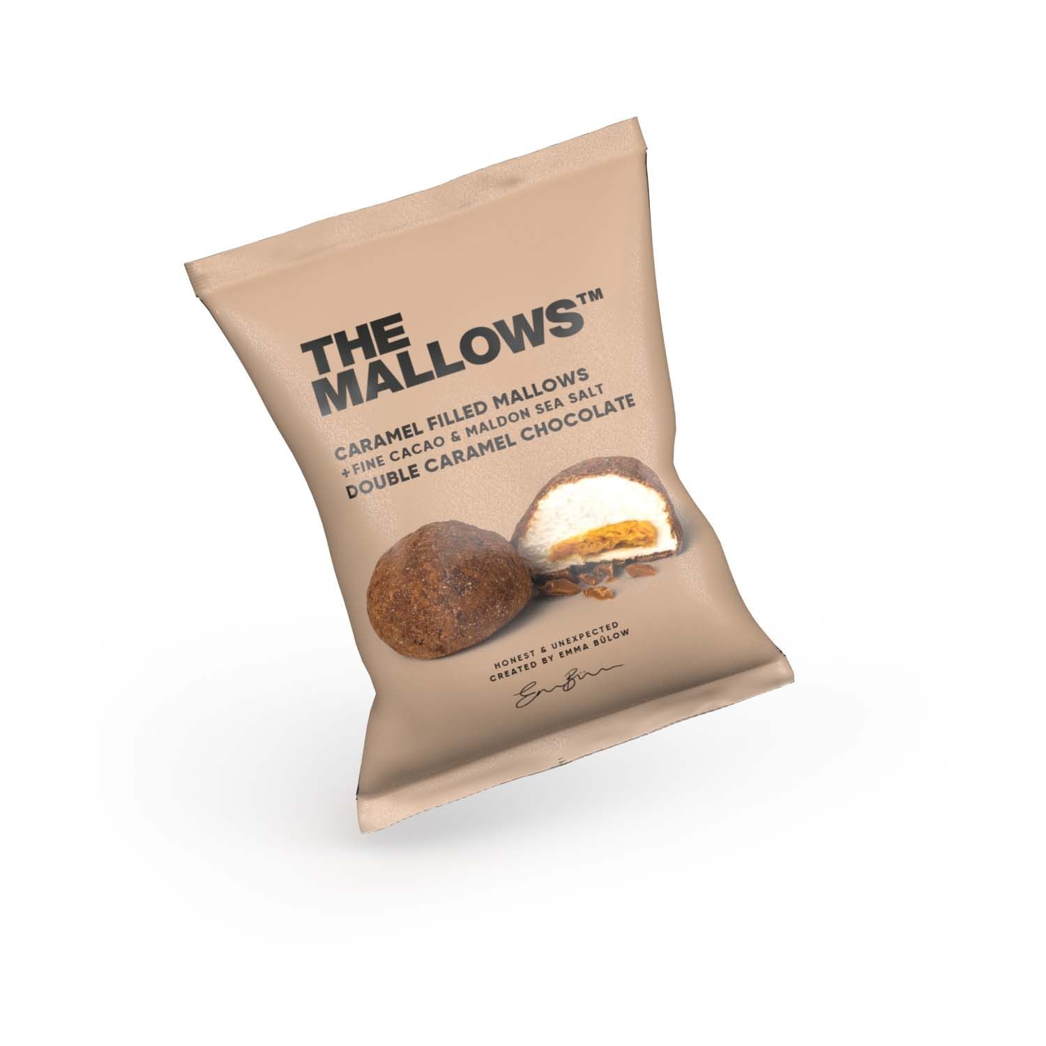 The Mallows Marshmallows med karamellfyllning och choklad - dubbel karamellchoklad, 18g