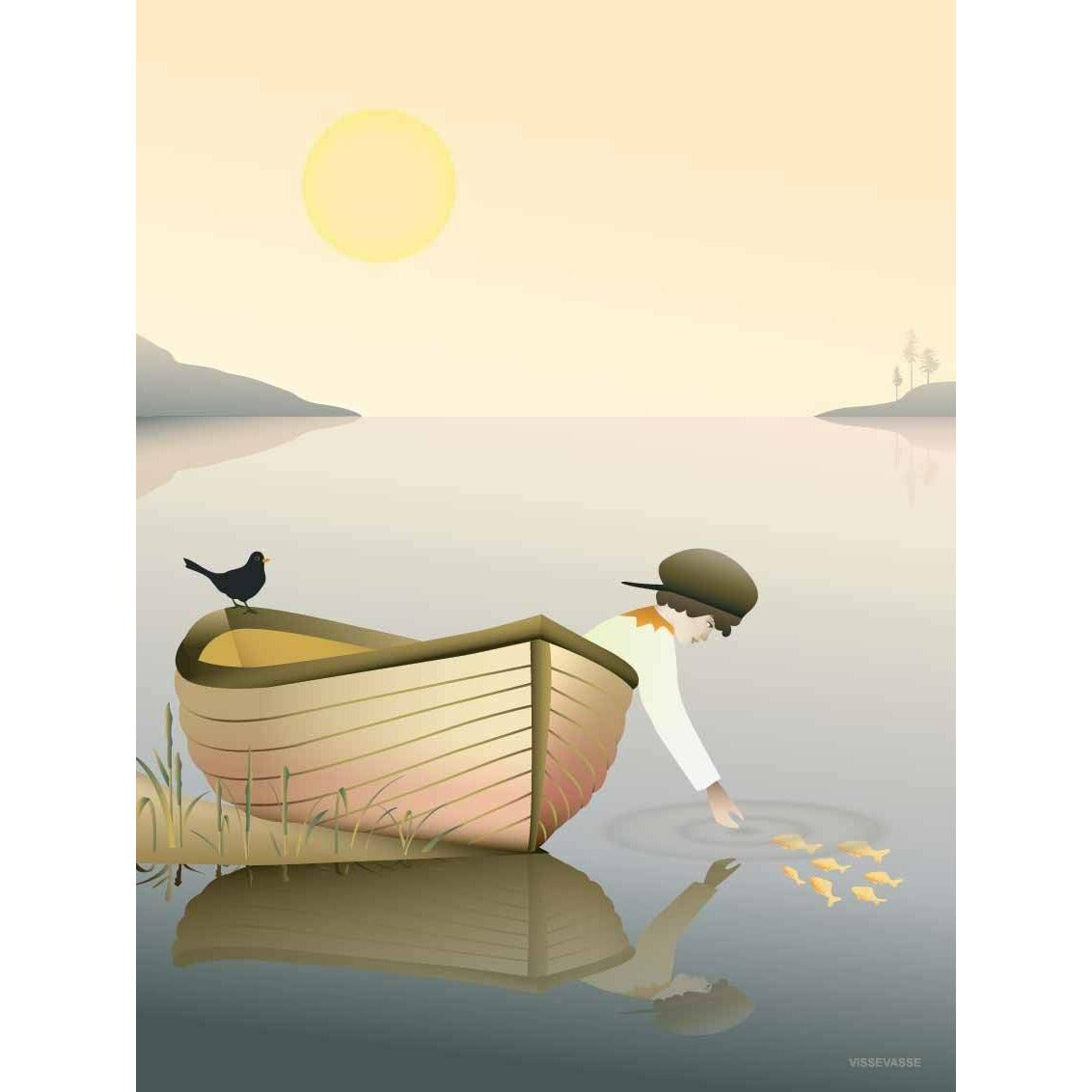 Vissevasse Pojke i en båt affisch, 30x40 cm