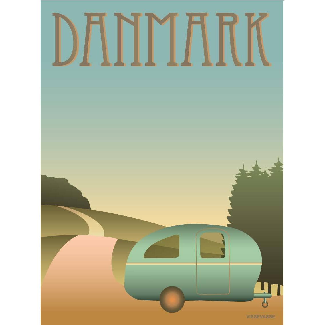 Vissevasse Danmark Camping Affisch, 15x21 cm