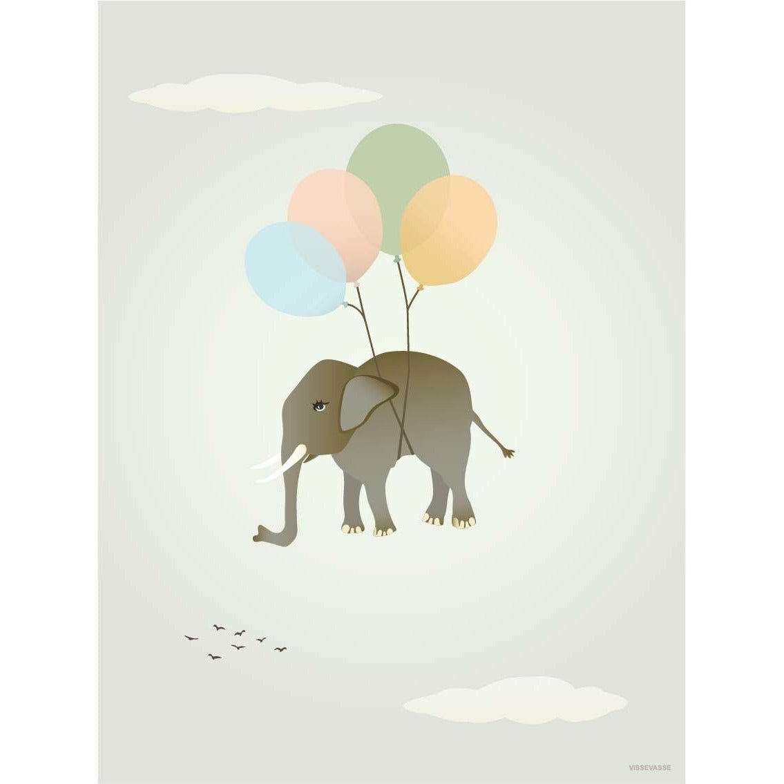 Vissevasse Flygande elefant affisch, 30x40 cm