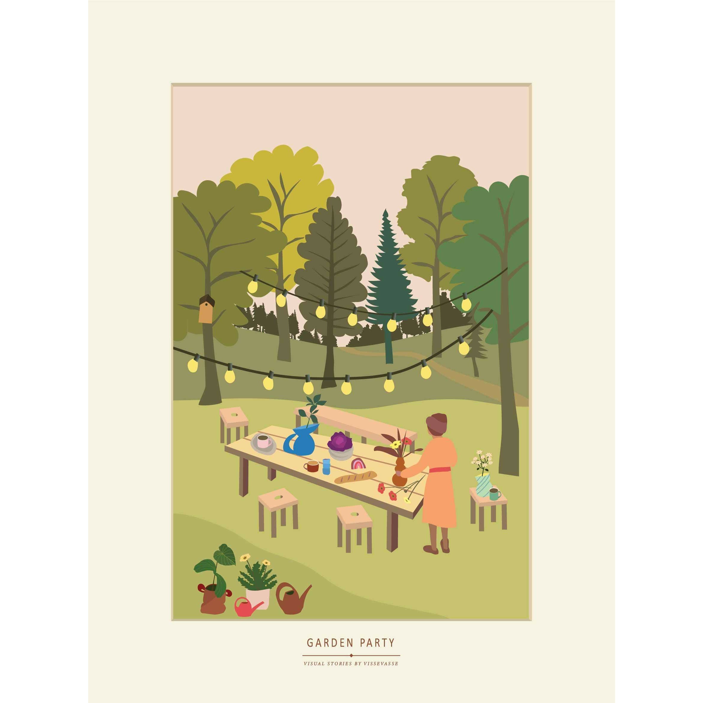 Vissevasse Garden Party -affisch, begränsad upplaga, 50x70 cm