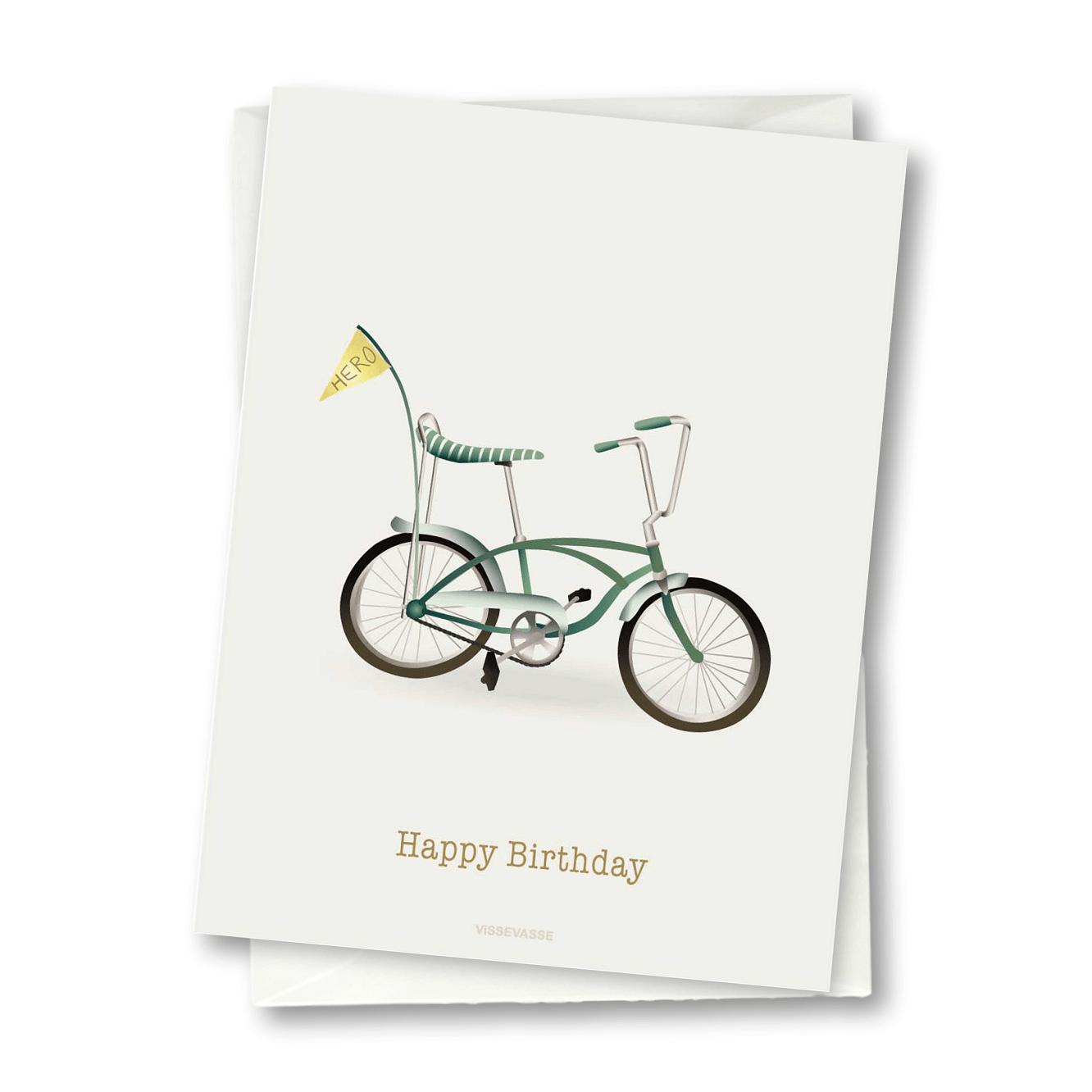 Vissevasse Grattis på födelsedagen cykel, 10.5x15cm