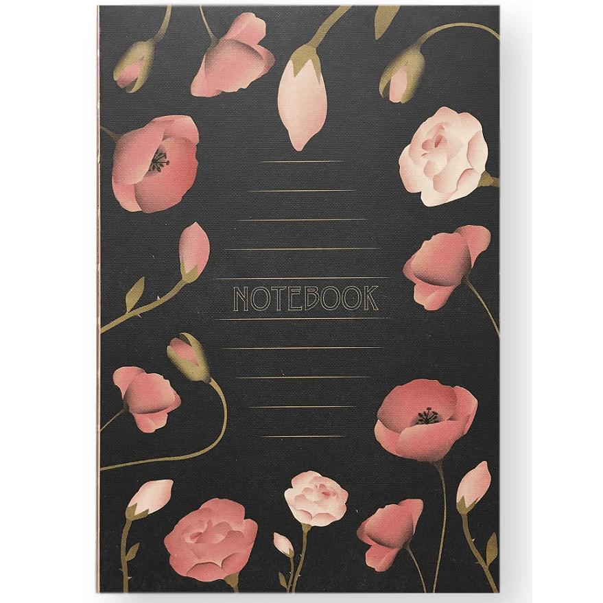 Vissevasse Notesbog With Flowers, Sort, Medium