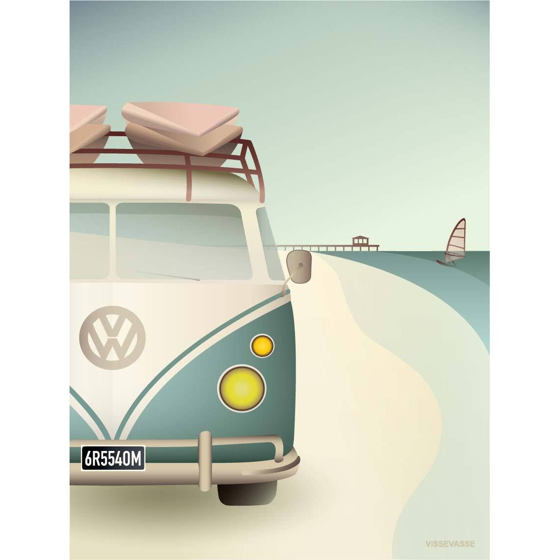 Vissevasse VW Camper -affisch, 15x21 cm