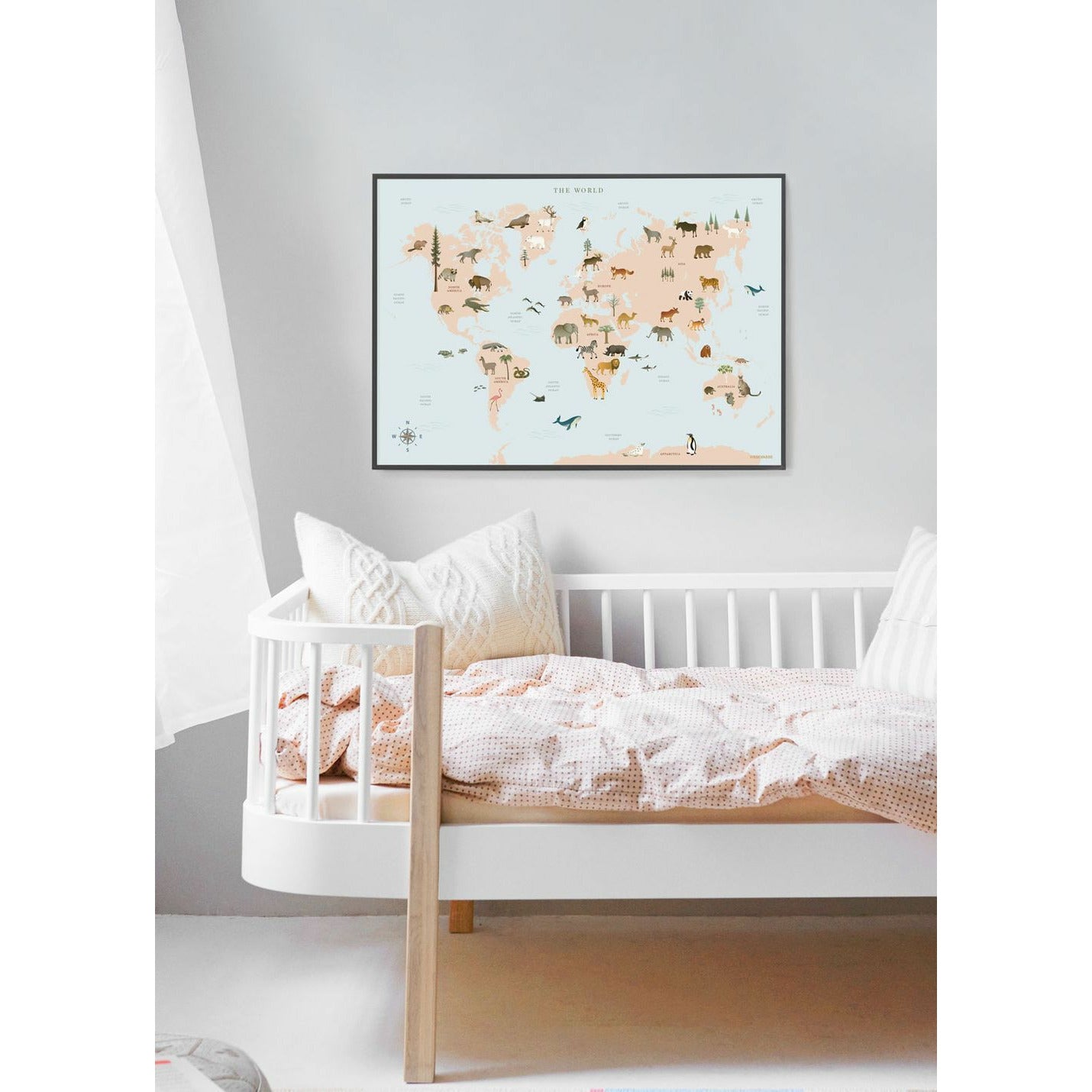 Vissevasse Världskarta med djur affisch, 15x21 cm